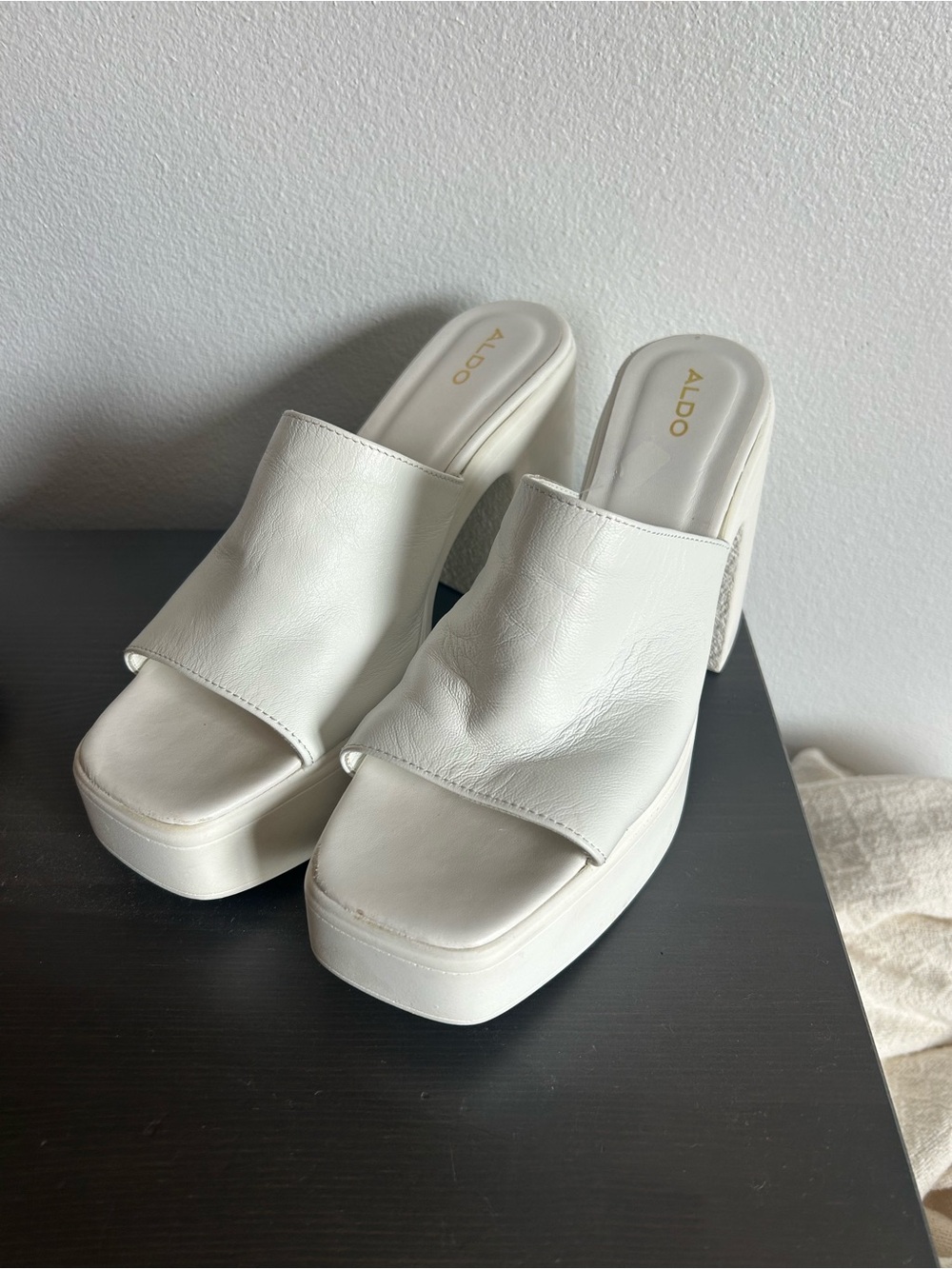 Aldo Cream White Platform Mule Heels